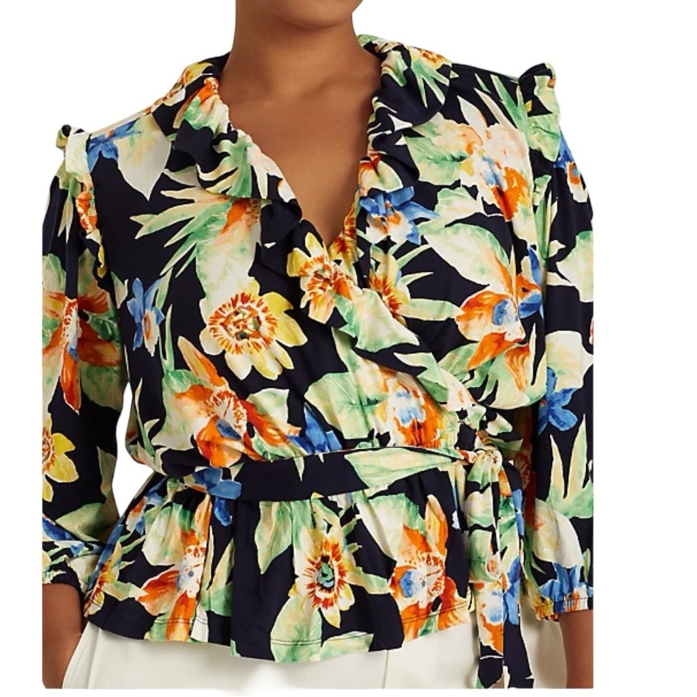 ☀️☀️☀️ Lauren Ralph Lauren Floral Jersey Belted Peplum Top
